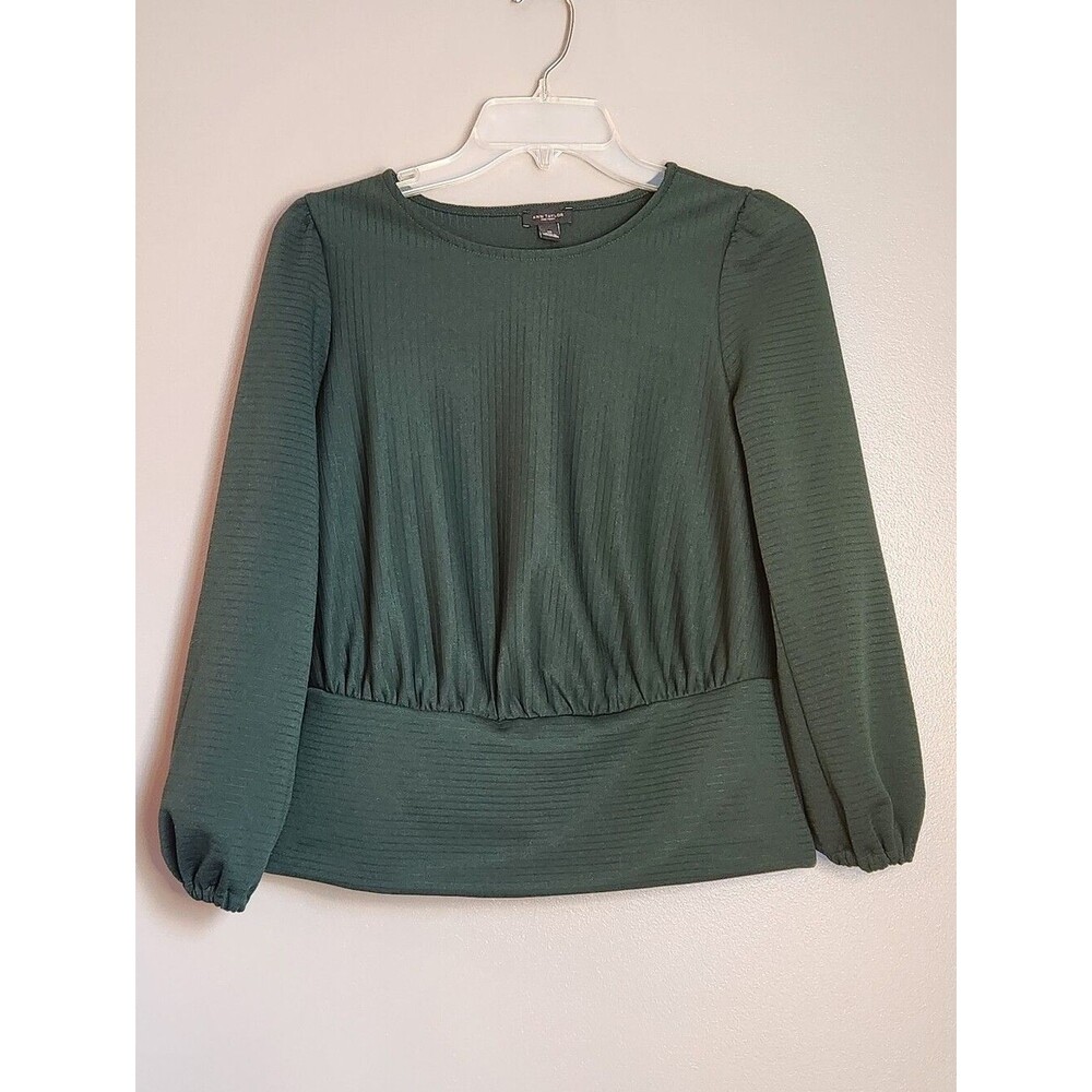 Ann Taylor Factory Green Long-Sleeve Blouse Size XS